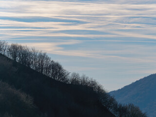 Serene view of wooded Samobor hills with blue sky in the background, Samobor, Croatia