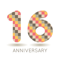 16 years anniversary celebration. Logo  on white background. Vector illustration for invitation card, celebration, greeting card, cover, label, flyer.