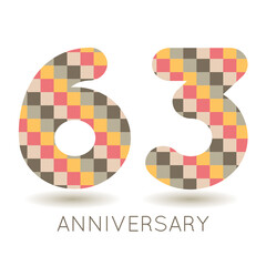 63 years anniversary celebration. Logo  on white background. Vector illustration for invitation card, celebration, greeting card, cover, label, flyer.