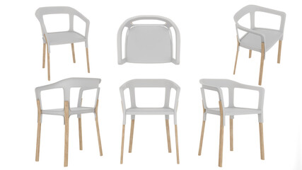 wood dining chair on white background,top view, side,3d rendering