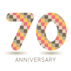 70 years anniversary celebration. Logo  on white background. Vector illustration for invitation card, celebration, greeting card, cover, label, flyer.