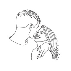 Line Art Men and woman.One Line Art Couple, Line Art Men and woman, Minimal Face Vector.  Couple print, Kiss print, Valentines Day Illustration. Love poster.We are one line.