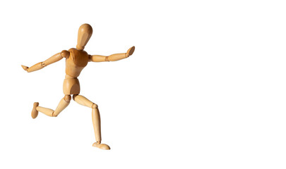 Muñeco articulado de madera en posición de saltar o correr, para clases de arte