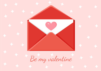 Greeting card with an envelope. Love message. Love letter for Valentine's Day for poster, print, holiday card.