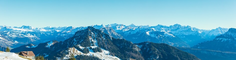 Panorama Berge im Winter - obrazy, fototapety, plakaty