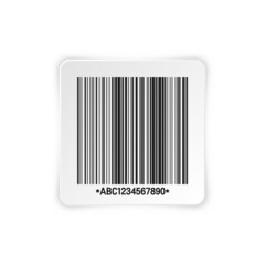 Realistic barcode sticker. Identification tracking code. Serial number, product ID with digital information. Store or supermarket scan labels, price tag. Vector illustration.
