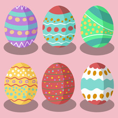 Vector illustration of Easter eggs with patterns collection on a pink background