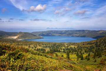 Caldera of Golovnina volcano on Kunashir island, South Kuriles