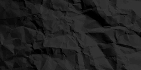 Black crumpled paper texture pattern. Rough grunge old blank. Vector abstract background. - obrazy, fototapety, plakaty