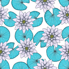 Lotus flower. Seamless pattern. Vector illustration. Tattoo print. Hand drawn illustration for t-shirt print, fabric and other uses.