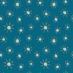 Fototapeta na wymiar Floral pattern with daisy flowers on dark green background. Seamless Ditsy print.