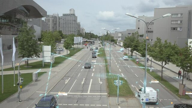 Communication network concept in smart city. Artificial Intelligence technology, digital city, 5g networks