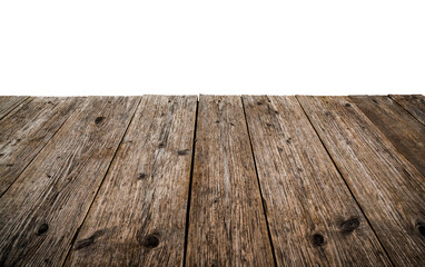 empty wooden table top isolated on white background, used for display or montage your products