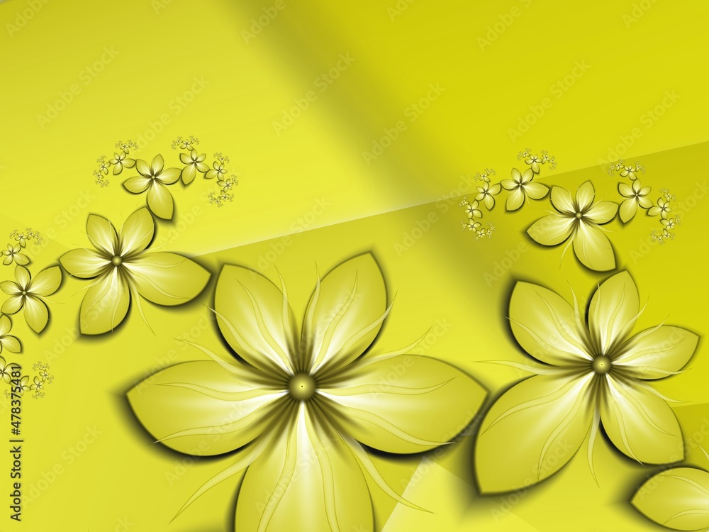 Poster original fractal image with yellow flowers. template with place for inserting your text. fractal art
