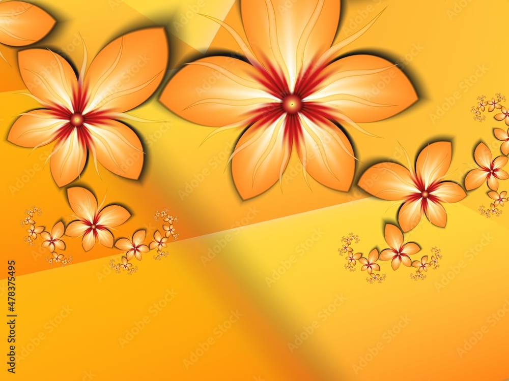 Poster original fractal image with yellow flowers. template with place for inserting your text. fractal art