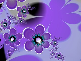 Purple fractal illustration  background with flower. Creative element for design. Fractal flower rendered by math algorithm. Digital artwork for creative graphic design.