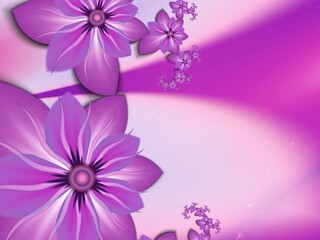Fototapeta na wymiar Purple fractal illustration background with flower. Creative element for design. Fractal flower rendered by math algorithm. Digital artwork for creative graphic design.