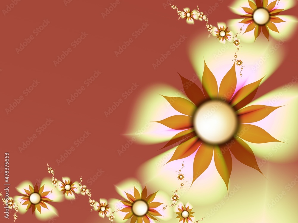Poster original fractal image with yellow flowers. template with place for inserting your text. fractal art
