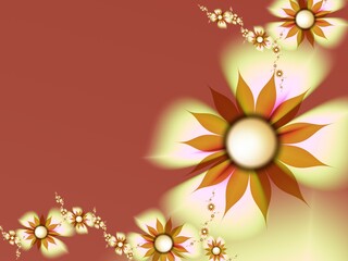 Original fractal image with yellow  flowers. Template with place for inserting your text. Fractal art as background...