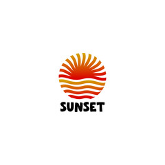 Obraz premium Sunset logo design with wave illustration vector graphic