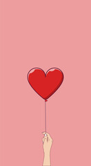 Fototapeta na wymiar Copy Space for Valentine Social Media Stories. Hand Holding Heart Balloon Background Template. Love Icon also suitable for web, banner, sticker, flyer
