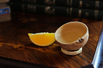 mezcal gourd on a wooden surface