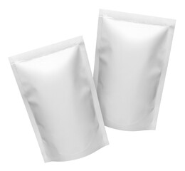 Naklejka premium Two white doypacks, isolated on white background