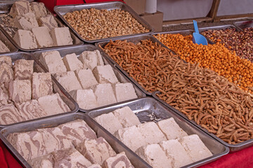 Traditional snacks sold on market fair