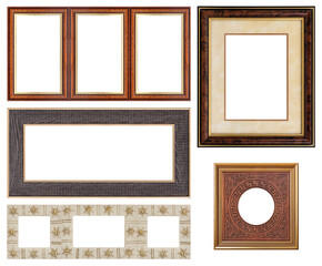 Set of wooden frames for paintings, mirrors or photo isolated on white background