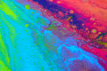 Naklejka na ściany i meble Photo of floating paints. Grunge effect texture for design. Aerial view