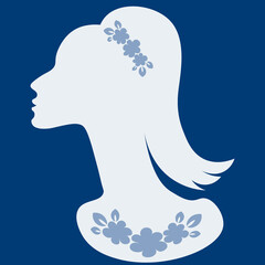 an elegant female head in profile with jewelry - a banner for advertising jewelry or a postcard. Design element