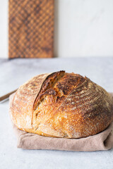 Homemade artisanal sourdough rye flour bread. Healthy home baking concept. - 478383458