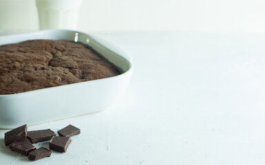 Chocolate brownie in a baking dish