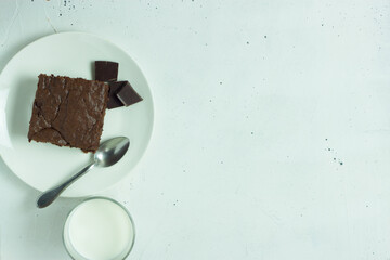 Chocolate brownie on a plate.