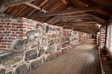 Russia. Solovki. Solovetsky Monastery. Transitional gallery along the fortress wall from one...
