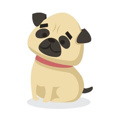 Vector illustration cute and funny cartoon little dog pug