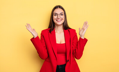pretty woman feeling happy and astonished at something unbelievable. businesswoman concept