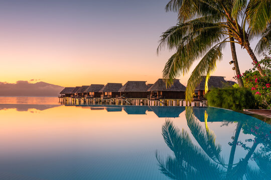 Sunrise at a luxury beach resort in the South Seas, French Polynesia