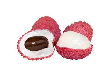 Fresh ripe lychee fruits on white background