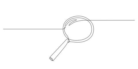 Crédence de cuisine en verre imprimé Une ligne Loupe en dessin continu d& 39 une ligne. Concept d& 39 analyse commerciale dans un style de contour simple. Utilisé pour le logo, l& 39 emblème, la bannière Web, la présentation. Illustration vectorielle de griffonnage