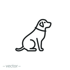 dog profile icon, labrador sitting side, linear puppy silhouette, thin line symbol on white background - editable stroke vector illustration