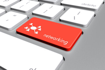 Fototapeta premium Red Networking Button on Computer Keyboard