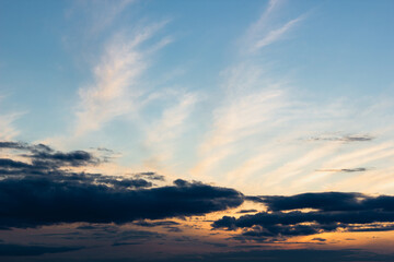 Fototapeta na wymiar Sunset or sunrise. Blue sky with clouds.