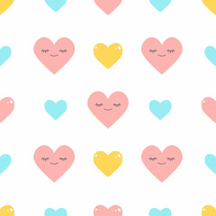 Cute hearts seamless pattern on a white background. Valentines day. Use for print, wallpaper, decoration, fabric, textile. Vector illustration in flat style.