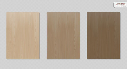 Vector wood texture background set. Beige and brown realistic wooden sheets isolated on transparent background EPS10