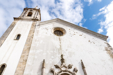 Architectural detail of the facade of Santa Maria de Marvila church in Santarem, Portugal