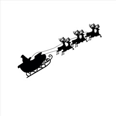 SANTA CLAUS ON A SLEIGH WITH REINDEER FLIES PAST THE MOON