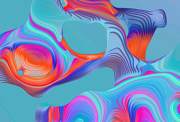 3d render, abstract red blue background with colorful neon flat shapes, liquid marbling effect