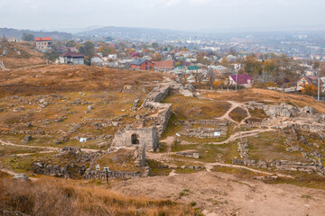 Fototapeta premium Excavations of the ancient Greek city of Panticapaeum. View from Mount Mithridates to Crimea, Kerch