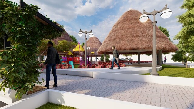 Maloka of palm leaves in the square